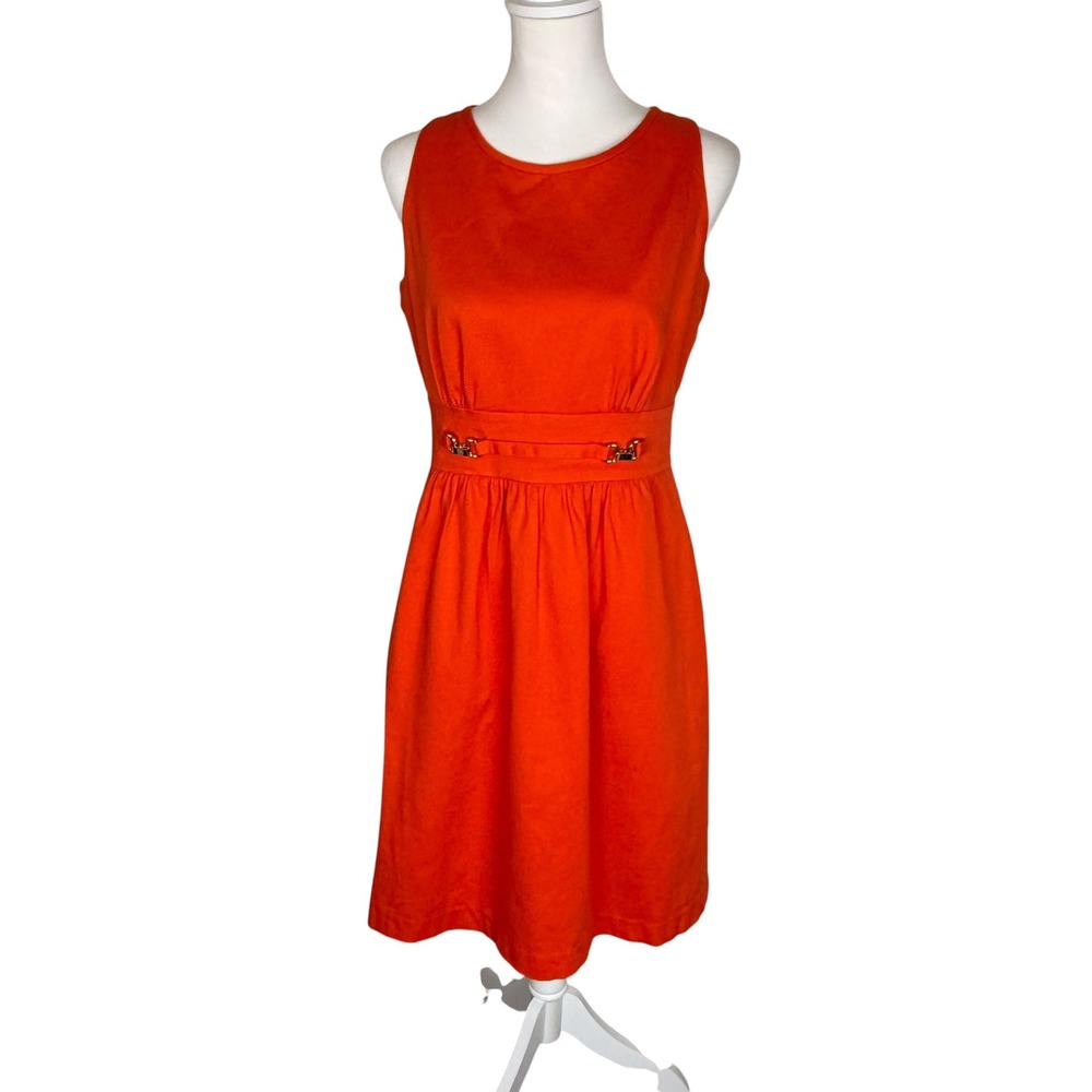 Eliza J Orange Textured Cotton Pique Sleeveless Fit & Flare Dress Size 10 Pocket